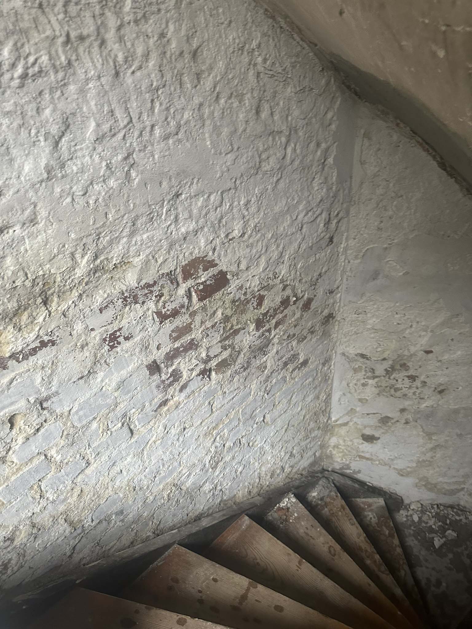 Hvælvet kælderloft i råt murværk før pudsning
